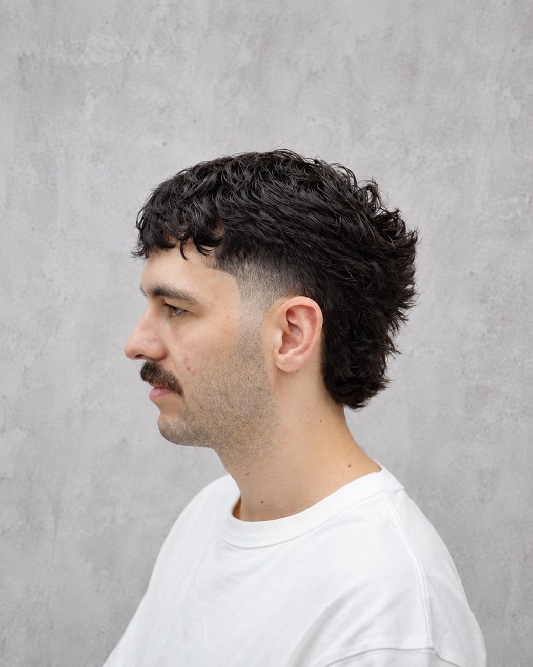 Curly Mid Fade Mullet at Chadstone